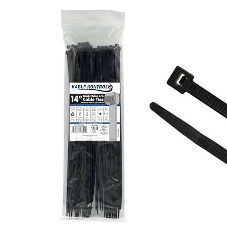 Kable Kontrol Cable Tie, 14 in L, 4.01 in Max Bundle Dia., Black, Nylon 6/6, 50 lb Strength, 100 PK CT268